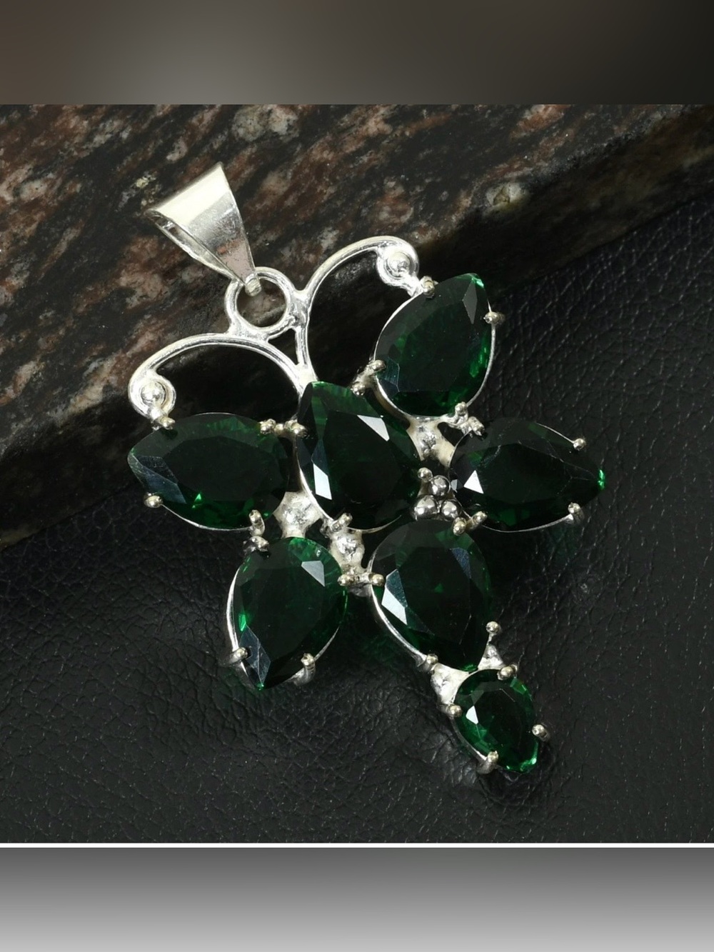 Green Quartz Gemstone Ethnic Artisan Handcrafted Butterfly Pendant Necklace
